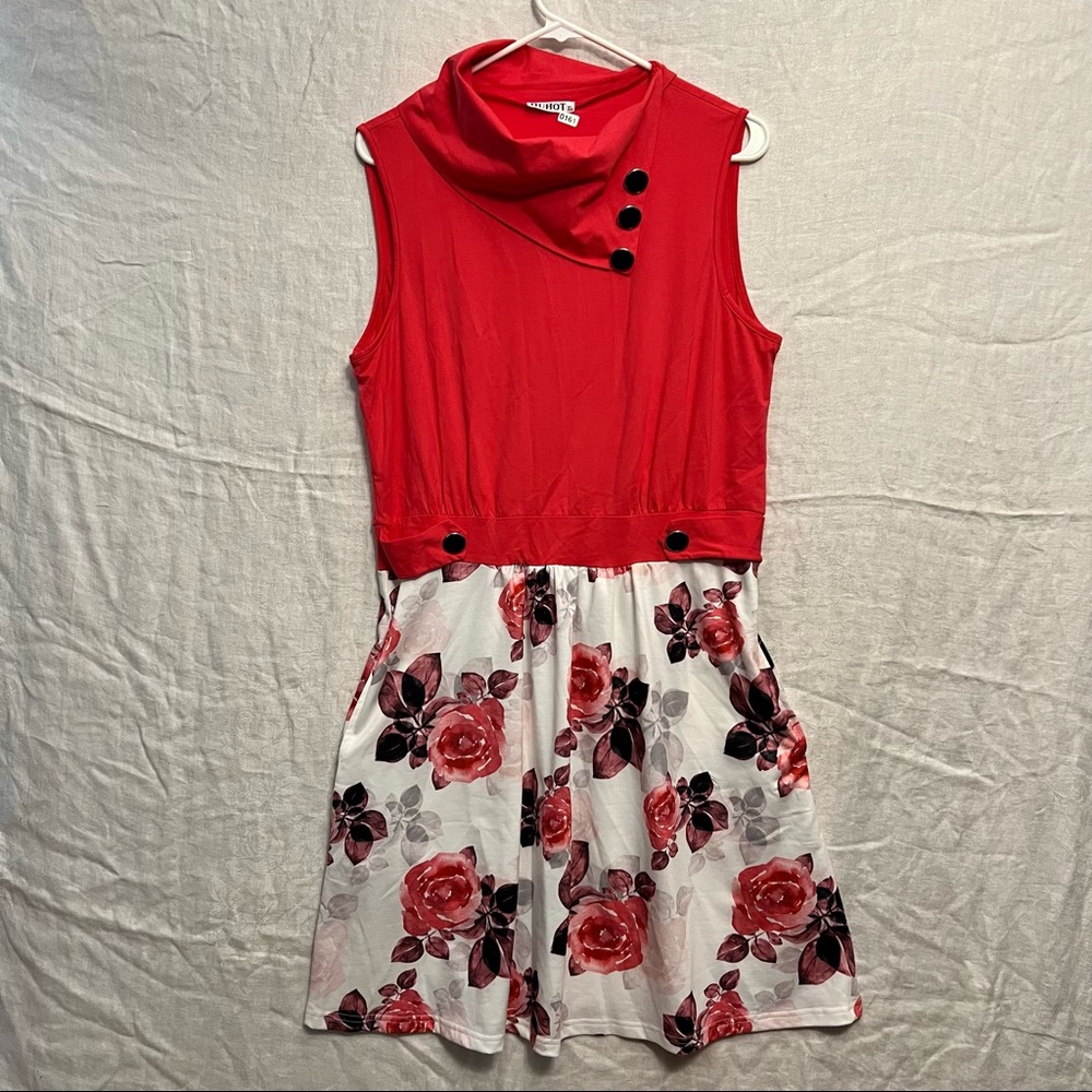 Huhot sleeveless dress red and white size XL